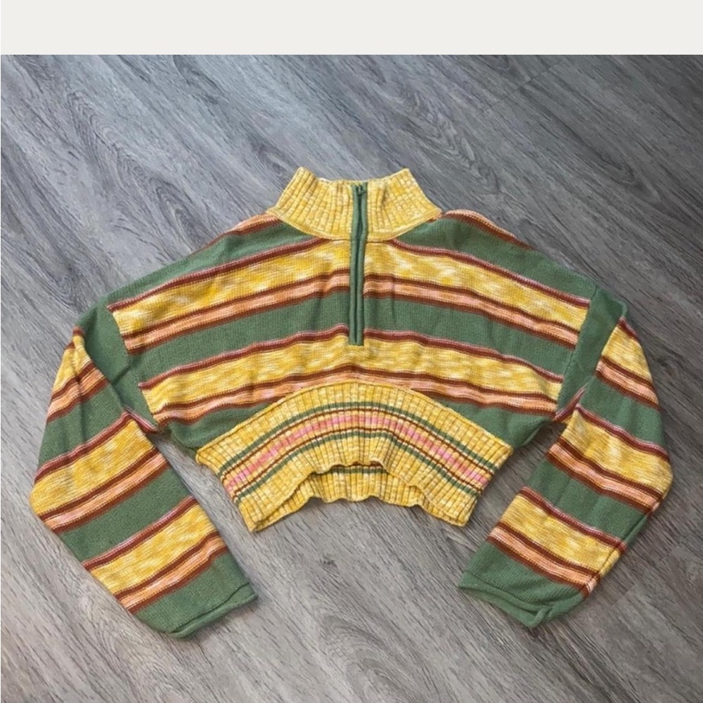Urban Outfitters BDG Stripe Quarter Zip Knit Multicolor Crop Sweater Top